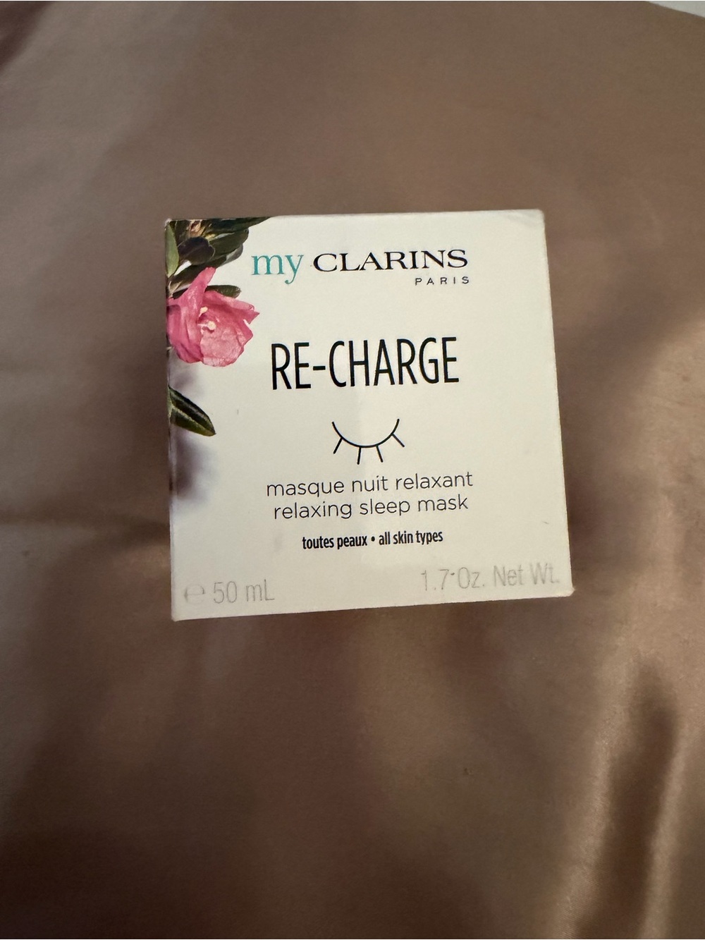 Clarins Re-Charge Relaxing Sleep Mask - White with Pink Floral Accent